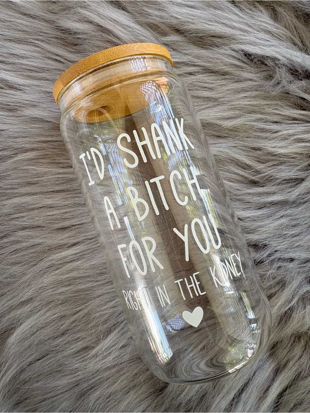 Clear Glass Water Bottle with bamboo Lid - Funny Quote